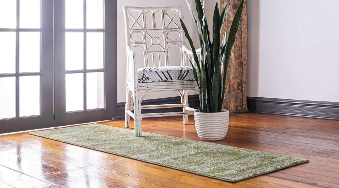 Unique Loom Bromley Collection Area Rug - Wells (2' x 13' 1" Runner, Green/ Ivory)