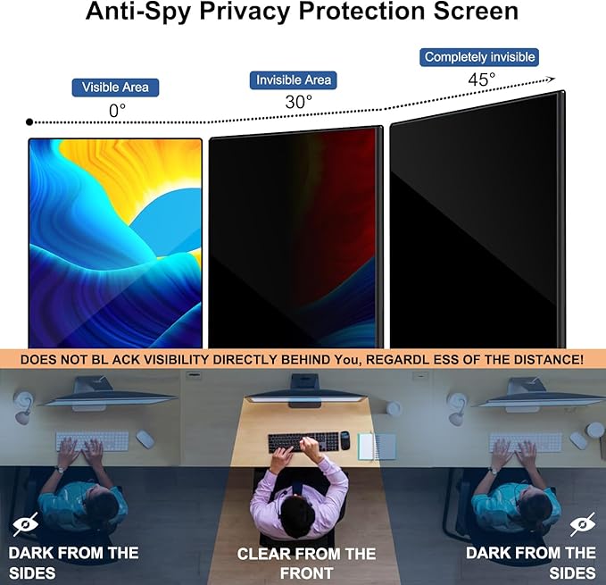 Pozlle 27 Inch Computer Privacy Screen Shield [2 Pack] for 16:9 Widescreen Desktop Monitor - Anti-Glare Blue Light Privacy Filter and Anti Spy Privacy Screen Protector Film