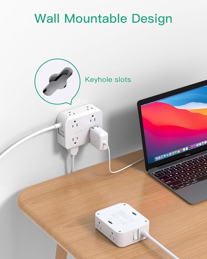 15FT Power Strip Surge Protector - 8 Outlets and 4 USB Ports, Heavy-Duty Braided Extension Cord, Flat Plug, 15A Circuit Breaker, Charging Station Overload Protection