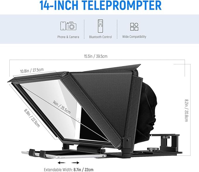 NEEWER X12 14 inch Aluminum Alloy Teleprompter for iPad Tablet Smartphone DSLR Cameras with Remote Control, Carry Case, APP Compatible with iOS/Android for Online Teaching/Vlogger/Live Streaming