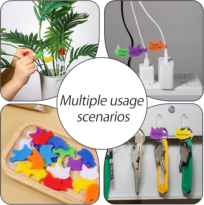 32 PCS Cat-Shaped Cable Labels - Reusable Write-On Cord Organizers for Wires, Chargers, Electronics | 8 Color Kitty Wire Labels for Home & Office