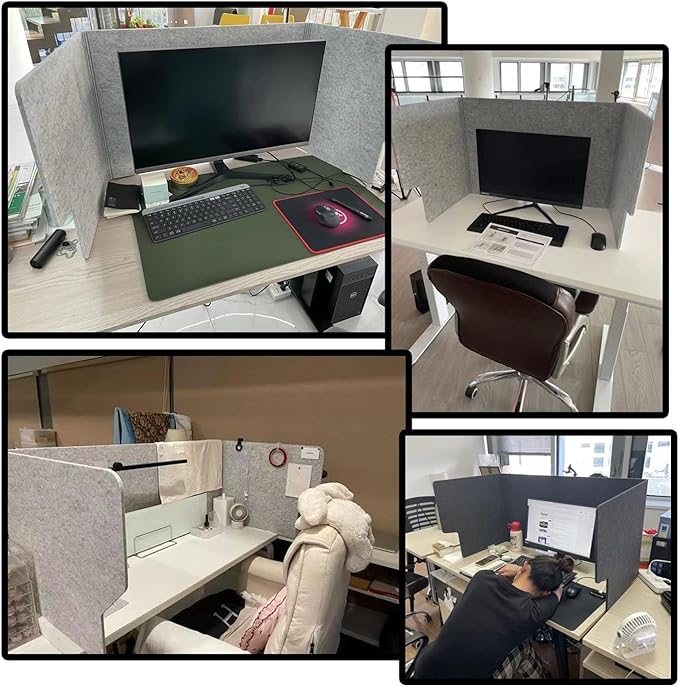 3 Panel Soundproof Desk Partition Divider for Privacy and Concentration Portable Folding Acoustic Shield Reduces Noise and Visual Distractions