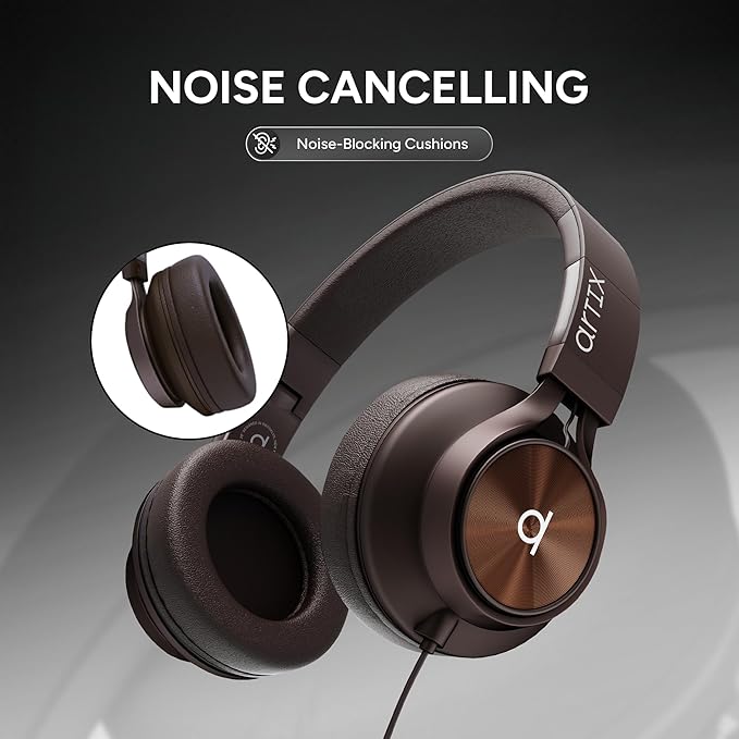 ARTIX CL750 Over Ear Headphones Wired with Mic & Volume Control, Audio with 100% Noise Cancelling Computer Wired, Plug in for Laptop, Dj Corded Studio Headphones