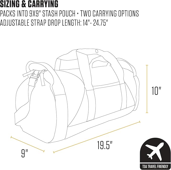 Carhartt Classic Round Duffel with Utility Pouch, Heavy-Duty, Water-Resistant Packable Gear Bag for Jobsite, Gym, and Travel