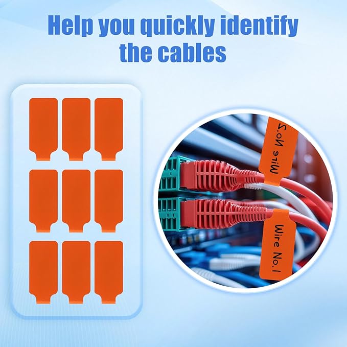50 Pieces Cord Labels Self-Adhesive Nylon Cable Labels Tags Waterproof Wire Cable Tags or Electronics Office Computers Management and Identification (Orange)
