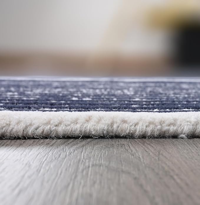 Modern Handmade Wool Area Rug, Abstract Curved Line Geometric Carpet for Living Room Bedroom, Contemporary Tufted Indoor Rug with Soft Pile and Cotton Backing (Ink, 6' x 8')