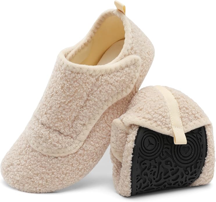BARERUN Slippers for Women Men Wide House Diabetic Shoes for Women Men Warm Arthritis Edema Swollen Neuropathy Socks Slip on Adjustable Fuzzy Comfy Soft Womens Mens Bedroom Sliipers