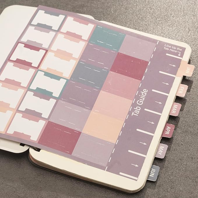 Lumintutu Laminated Planner Monthly Stickers,40 Adhesive Plan Tabs for Notebooks (2 Sets 12 Month Tabs and 24 Blank Tabs), Calendar Monthly Divider Set (Small Purple & Pink)