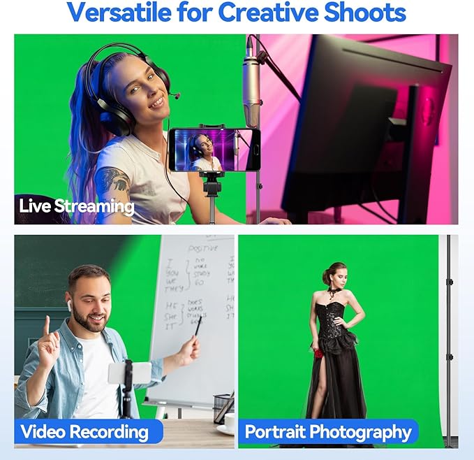 EMART 7 x 10ft Green Screen Backdrop Kit with Tripod Stand, Photography Background Support System with 6 x9ft 100% Cotton Muslin Chromakey Backdrop for Photo Studio, Video Shooting, Live Streaming