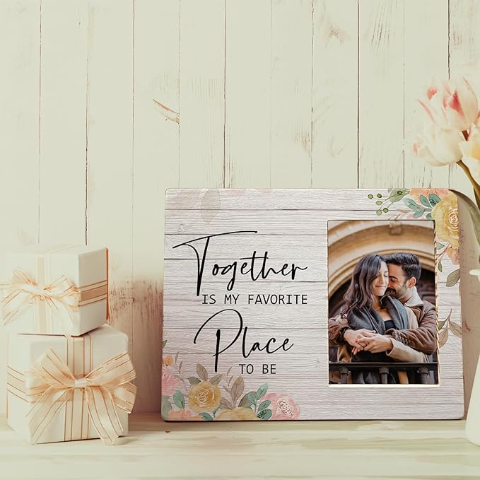 Couples Picture Frame, Valentines Frame, Love Picture Frame, Engagement Photo Frame, Engagement Gifts for Couples Newlyweds, Together is My Favorite Place to be Wood Photo Frame for 4x6 Photos