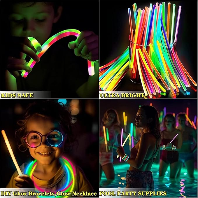 TURNMEON 240 Pack Ultra Bright New Year Eve Party Supplies Glow Sticks Bulk Party Pack Glow In The Dark Party Supplies Favors Glow Sticks Necklaces Bracelets with Connector 8" Glow stick Light Up