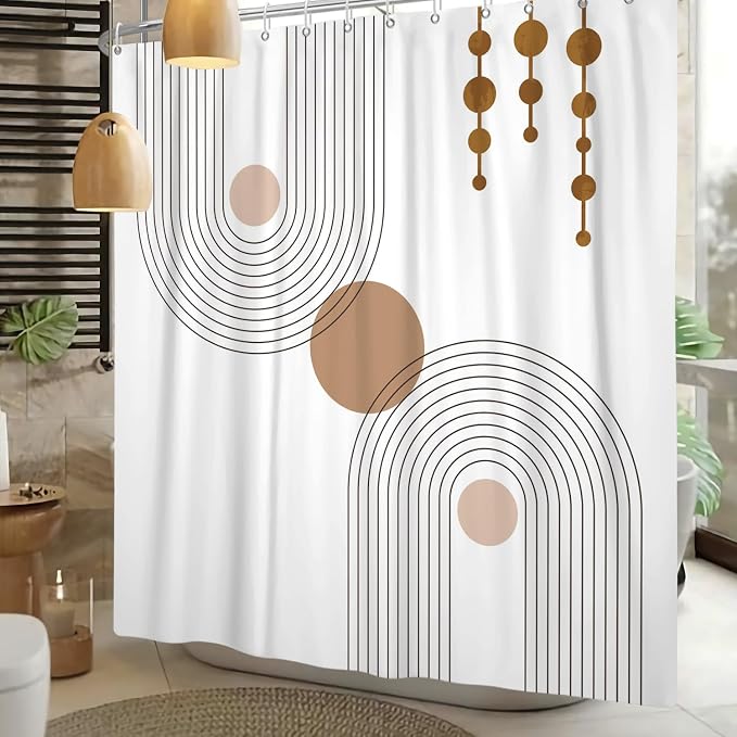 Mid Century Shower Curtain Minimalist Abstract Arch Simple Sun Modern Shower Curtains Bohemian Geometric Aesthetic Bathroom Decor Waterproof Fabric Curtain with Hooks 72x78 inch