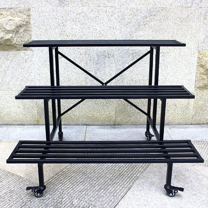 Zhongma 3 Tier Sturdy Metal Plant Stand with Wheels, L35.43 x W26 x H26 inch, Heavy Duty Plant Holder for Home Indoor and Outdoor, 660 LBS Capacity & Heavy Duty Construction