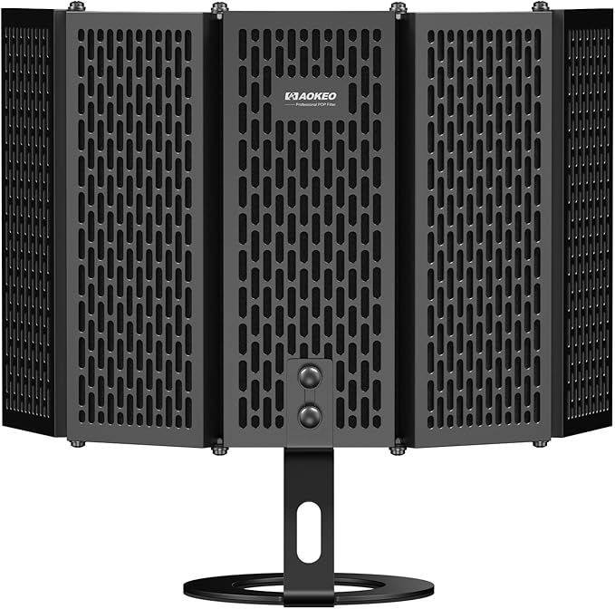 Aokeo Microphone Isolation Shield, Foldable Mic Shield with Triple Sound Insulation, Reflection Filter with 3/8" and 5/8" Mic Threaded Mount for Recording Studio, Podcasts, Singing, and Broadcasting