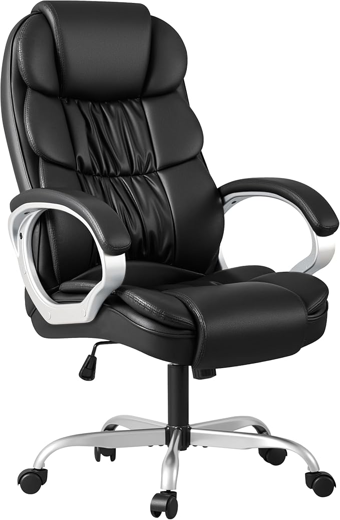 Homall Office Chair High Back Computer Desk Chair, PU Leather Adjustable Height Modern Executive Swivel Task Chair with Padded Armrests and Lumbar Support (Black)