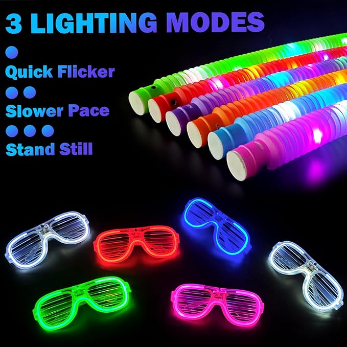 Glow in the Dark Party Favor Supplies for Kids 24 PCS, Christmas Glow Sticks & Neon Glasses Stocking Stuffers for Toddler, LED Light Up Toy Bracelet Necklace Accessories for Xmas New Year Eve Birthday