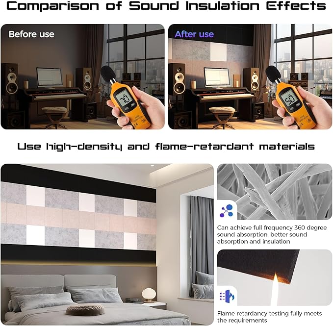 10 Pack Large Soundproof Wall Panels, 15.7 x 15.7 x 0.4 in Sound Proof Foam Panels for Walls, Cork Boards Alternative,Acoustic Panels, Sound Dampening Panels Camel