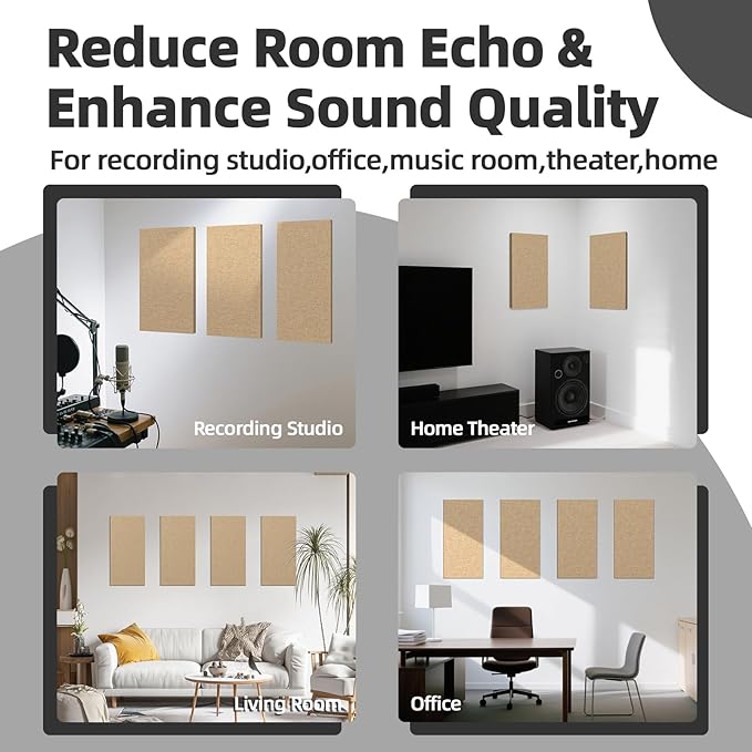 Art3dwallpanels 8 PCS Acoustic Panels, 24''x12'' Fabric Soundproof Wall Panels, Easy-Hook Mounting Sound Absorbing Panels for Studios, Office, Home Theater, Camel