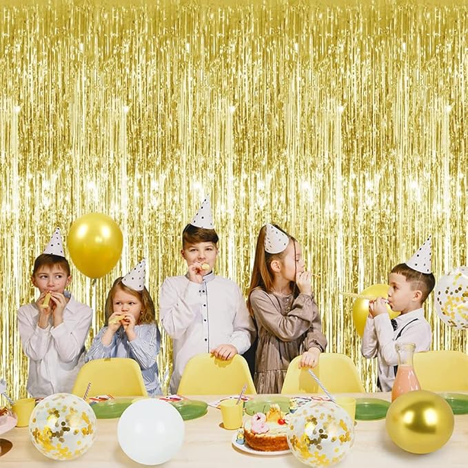 3Pcs Gold Metallic Tinsel Foil Fringe Curtains,3.28ft x 6.56ft Gold Photo Booth Backdrop Streamer Curtain,Photo Booth Props,Ideal Bachelorette Party Supplies, Birthday, Christmas,New Year Decorations
