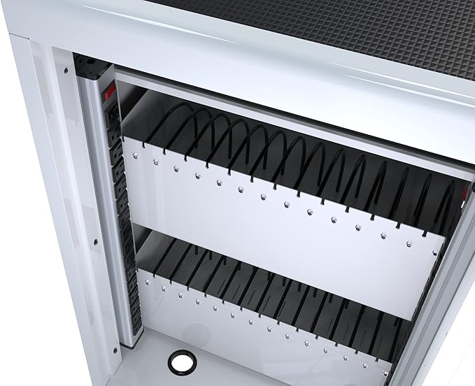 TOUPUWAN Laptop Charging Cabinet, 36 Unit Mobile Charging Cart and Cabinet with Power Cord Management, Fits Screen Sizes Up to 16.3", Fits Chromebook, Laptop, Fits School, Business, White with Outlet
