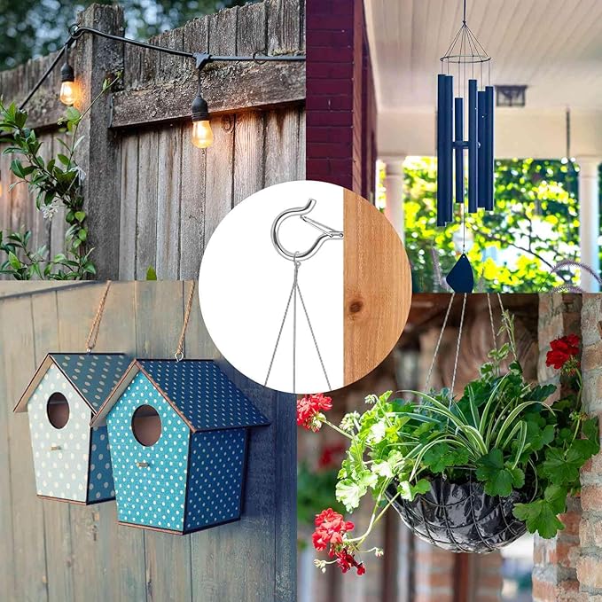 FSAH 48 PCS Q-Hanger Hooks, Screw Hooks for Outdoor String Lights, Safety Buckle Design Cup Eye Hook for Hanging Christmas Lights, Plants, Mounted on Wall Ceiling, Include 1 Wing Nut Driver, Silver