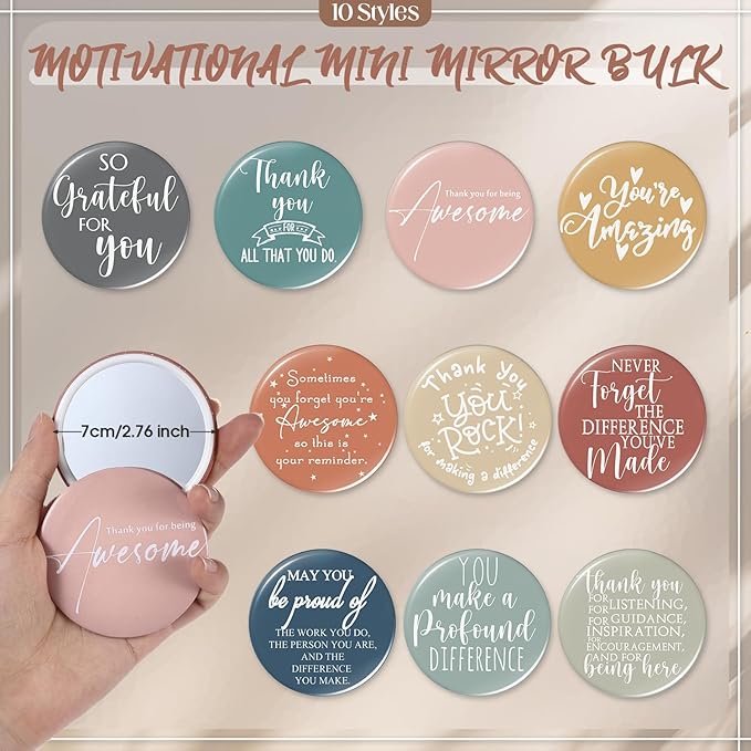 20 Pcs Employee Appreciation Gifts For Women Inspirational Canvas Makeup Bags Portable Compact Mirror Bulk Cosmetic Bags Thank You Gifts for Social Worker Coworkers (Praise,Vintage)