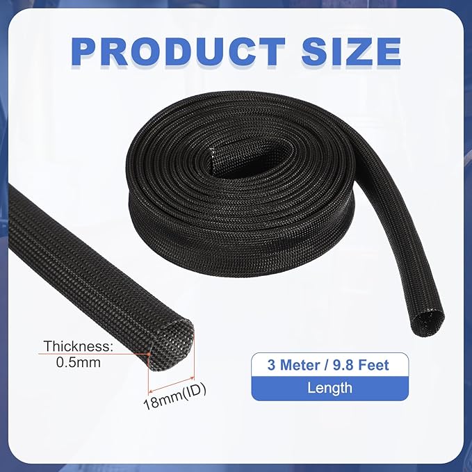 uxcell Insulation Cable Protector,18mm/0.71 Inch-3 Meter/10 Feet High Temp Fiberglass Sleeve Black
