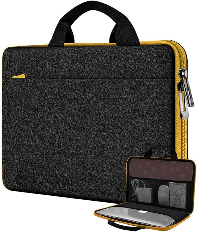 Hseok Laptop Case 13.3-14 inch Briefcase Handbag, Water-Resistant and Shockproof Computer Sleeve Compatible with MacBook Pro 14", Mac Air/Pro 13.3" and 13"-14" Notebooks Chromebooks,Black-Yellow