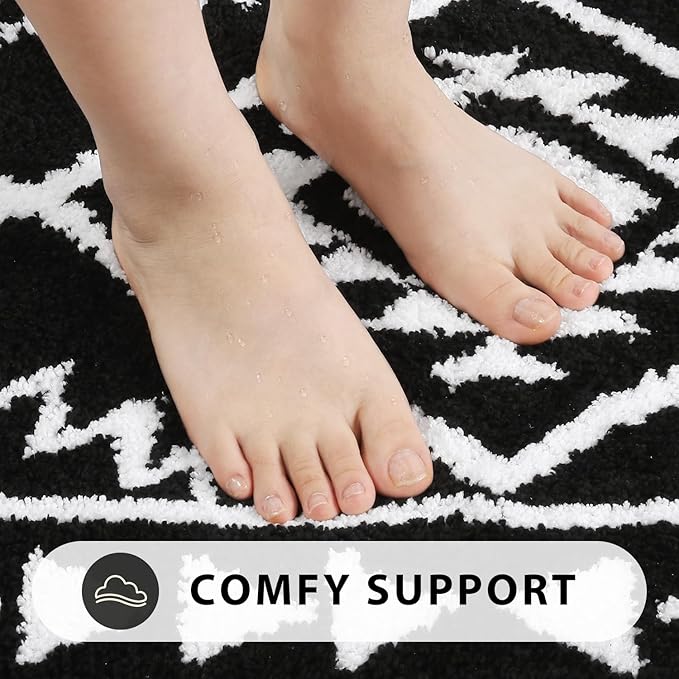 Uphome Black Long Bathroom Rug Boho Tribal Bathroom Runner Western Non-Slip Washable Bath Mat Fluffy Soft Absorbent Farmhouse Aztec Floor Carpet for Kitchen Hallway Bedroom, 20x60 inch