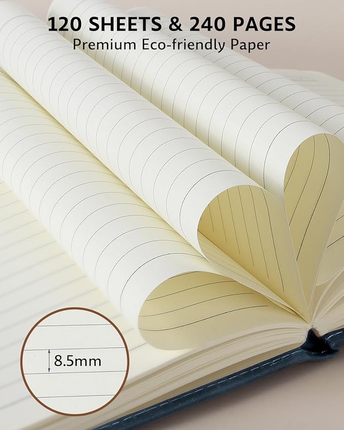 HULIPARK Leather Notebook Journal with Pen, A5 Lined Hardcover Notebook with Magnetic Closure, 240 Pages Daily Journal for Men Women, Ruled Journals Notebooks for Work, Writing, Note Taking - Blue