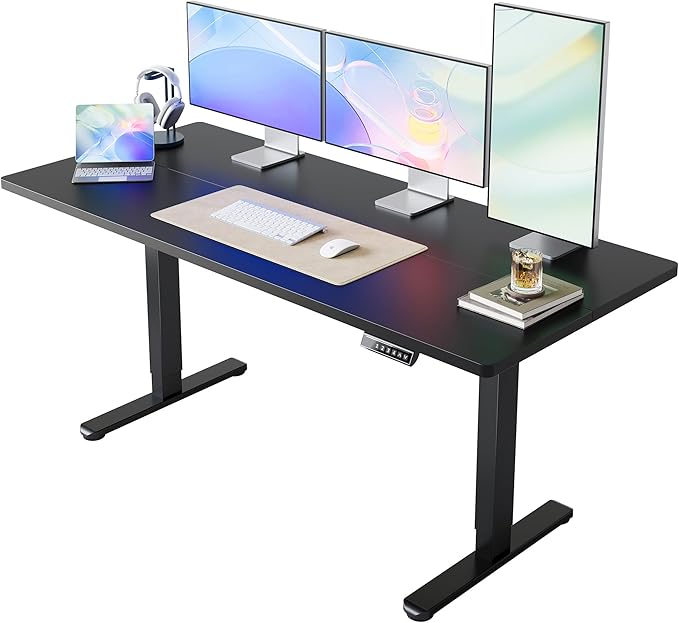 HUANUO 63 x 28 inch Electric Standing Desk Adjustable Height, 4 Memory Height Settings, Sit Stand Up Desk for Home Office & Computer Workstation, Black