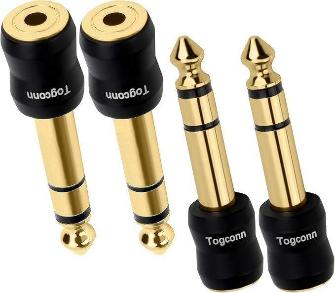Togconn 1/4 Inch to 1/8 Inch Adapter 4 Pack, 6.35mm Quarter Inch TRS Stereo Male to 3.5mm Female Jack Plug Gold-Plated Pure Copper Audio Converter Connector Premium Quality Series