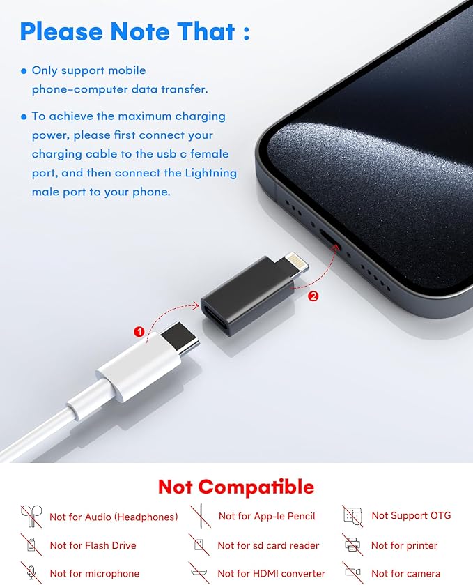 MFi Certified USB C to Lightning Adapter 2-Pack, 27W Fast Charging & Data Sync, Lightning to USB Type C Cable Adapter Compatible with iPhone 14/13/12/Pro/Max, iPad, AirPods, with Anti-Loss Lanyard
