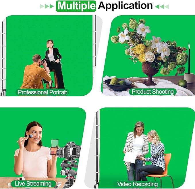 EMART 7x10ft Green Screen Backdrop Kit with Movable Stand, Large 9.5x9.5ft Photography Greenscreen Background Adjustable Frame with Wheels for Photo Shoot, Live Streaming, Video Recording