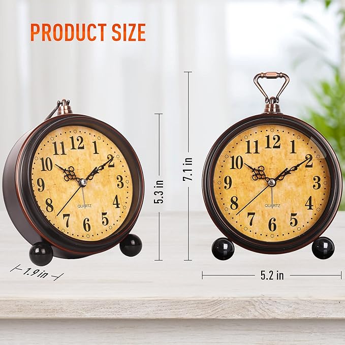 RODH Battery Alarm Clock,Night Light,Vintage Hangable Super Silent Non Ticking Analog Table Clock for Bedroom Bedside, Desk,Shelf