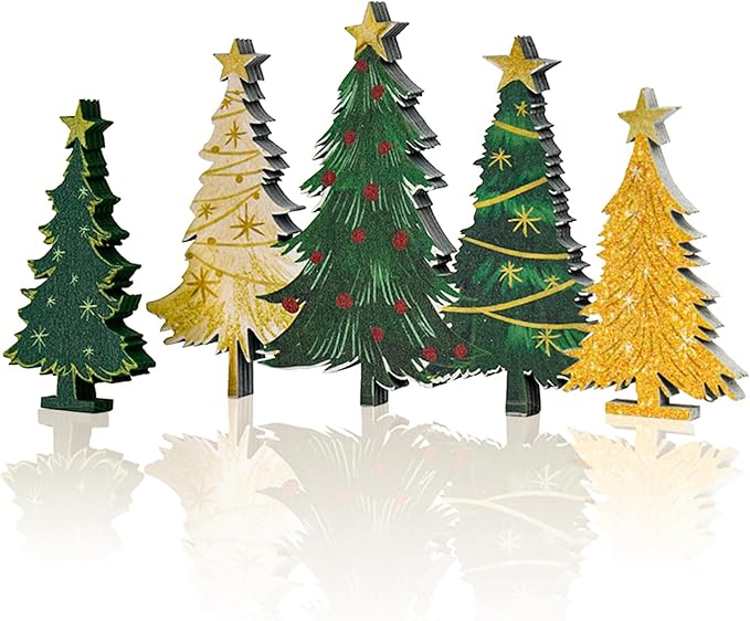 Smile 3 Pcs Wooden Blocks Christmas Decoration Trees Signs, Rustic Centerpieces Wooden Trees, Tiered Tray Decorations for Home Table Shelf Decor.
