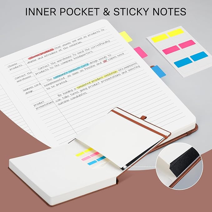 EMSHOI Meeting Notebook for Work with Action Items - 320 Pages B5 Thick Project Planner Agenda Organizer Work Notebook for Women Men Office Business, PU Leather Hardcover, 7.5" x 10", Gray Blue