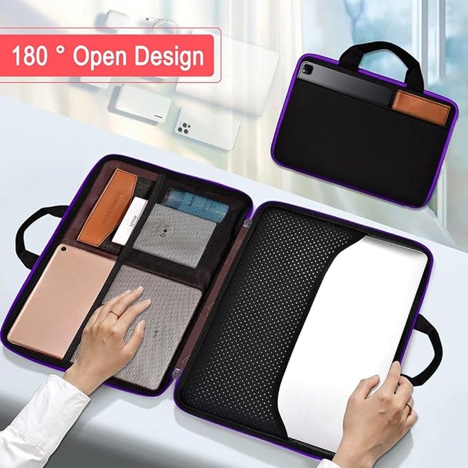 Hseok Laptop Case 13.3-14 inch Briefcase Handbag, Water-Resistant and Shockproof Computer Sleeve Compatible with MacBook Pro 14", Mac Air/Pro 13.3" and 13"-14" Notebooks Chromebooks,Black-Purple