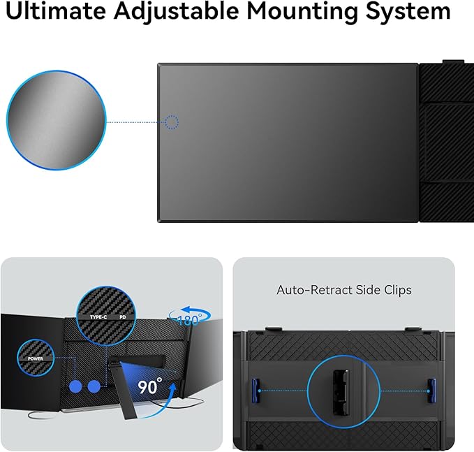 Larksmile Triple Screen Laptop Monitor Extender, One Cable Setup 14-inch IPS Triple Monitor, FHD 1080P Extra Multi-Screen Attachment, Portable Travel External Display for Laptop Mac Windows
