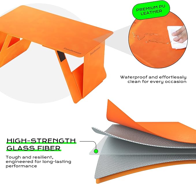 Foldable Laptop Desk Bed Computer Desk, FansDreams Pi Foldable and Portable Lap Desk, Portable Folding Lap Table, Standing Lightweight Travel Laptop Table for Study and Work (Orange, Standard)