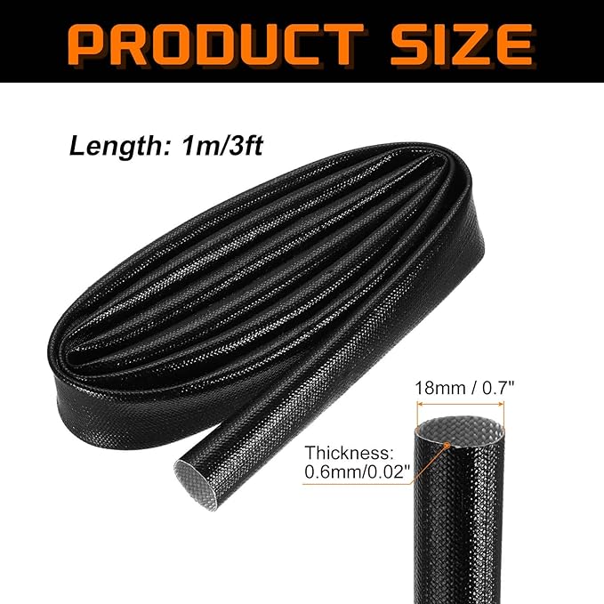 MECCANIXITY 3ft Braided Cable Sleeve, 0.7" ID 200C High Temperature 1500V Fiberglass Wire Insulation Cord Protector Organizer Wires Management for Motor Engine Fuel Line, Black