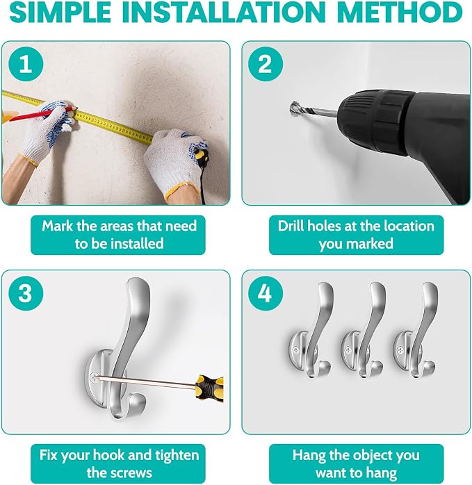 Coat Hooks Heavy Duty - Easy to Install Metal Towel Hooks Fashionable Wall Hooks for Hanging Hat, Towel, Key, Robe, Scarf, Bag, Cap (8 PCS Silver)