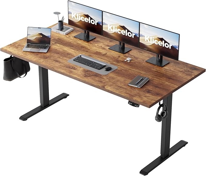 Klicelor 60 Inch Large Electric Standing Desk, Height Adjustable Office Desk, Sit Stand Up Computer Gaming Desk with Memory Preset, Two-Piece Desktop, Rustic Brown