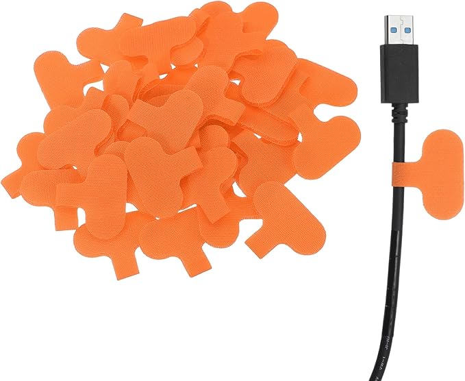 uxcell Cable Labels, 40Pcs Waterproof Cable Tag Writable Wire Labels Self-Adhesive Wire Tags Reusable Hook & Loop for Electronics Computer Cord Management Identification, Orange