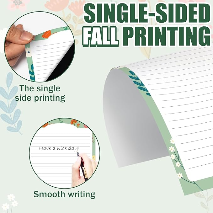 EggSun 250Pcs Cute Stationery Paper and Envelope Set with 100 Letterhead Papers and 50 Envelopes,10 Design for Letter Writing Invitations Computer Holidays Party Notes, 8.5x11 Inch- Lined Flower