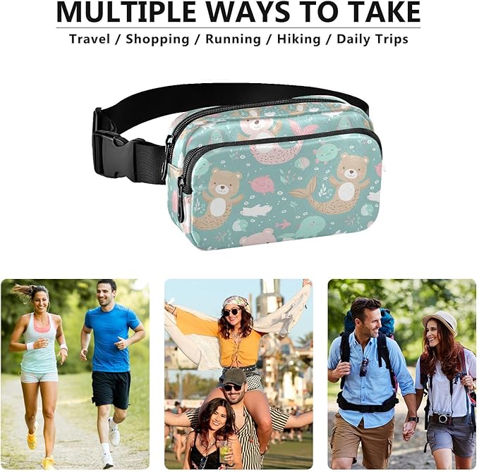 Kawaii Bear Mermaid Fanny Pack for Women Men Water Resistant Fashion Waist Packs with Adjustable Strap Belt Bag for Travel Workout Jogging Hiking 21220264