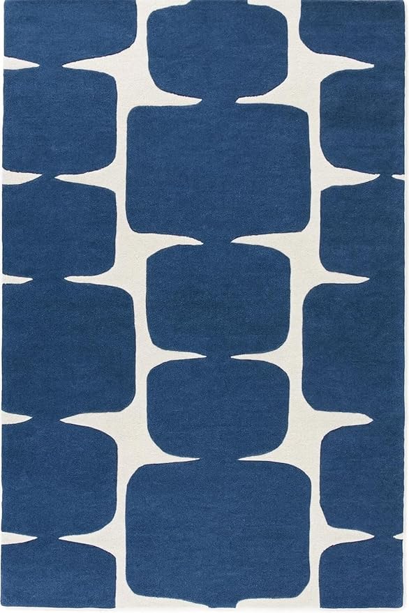 Restoration and Renovation Modern Wool Area Rug - Contemporary Abstract Geometric Design, Thick & Soft Hand-Tufted Carpet - Ideal for Indoor Decor in Living Room, Bedroom (Denim Blue, 4' x 6')
