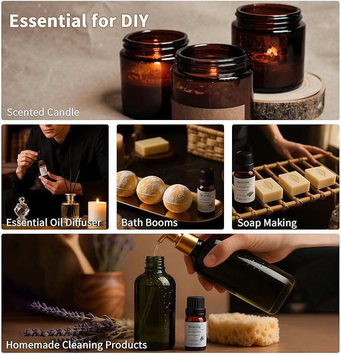 Dohale Essential Oils Set Acacia Wood Gift Box - Top 16 Relax, Stress Relief, Sweet Dreams, Energize, Aromatherapy Oils for Diffuser Hotel Scent Home Fragrance Candle Making 10ml