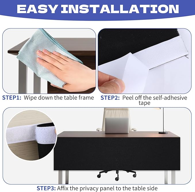 Under Desk Privacy Panel 47"x15.7" Self-Adhesive Privacy Panel Office Desk Modesty Screen for Home Office and Standing Workstations, Black(1-Pack)