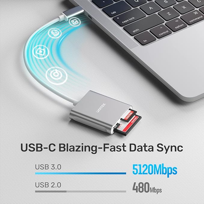 Unitek USB C SD Card Reader, Aluminum 3-Slot USB 3.0 Type-C Flash Memory Card Reader for USB C Device, Supports SanDisk Compact Flash Memory Card and Lexar Professional CompactFlash Card - Grey